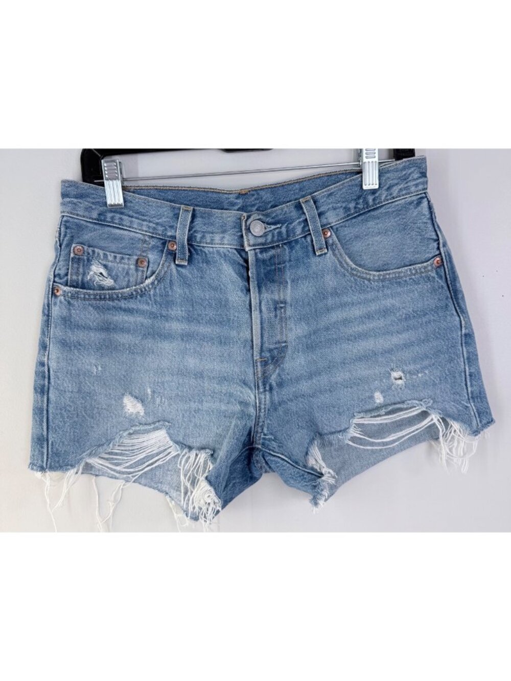 Levis 501 Distressed HighRise Light Denim Cutoff Shorts Womens S W30 Frayed Hem